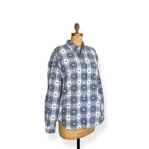 Vintage Embroidered Blue and White Plaid Button Down Shirt
